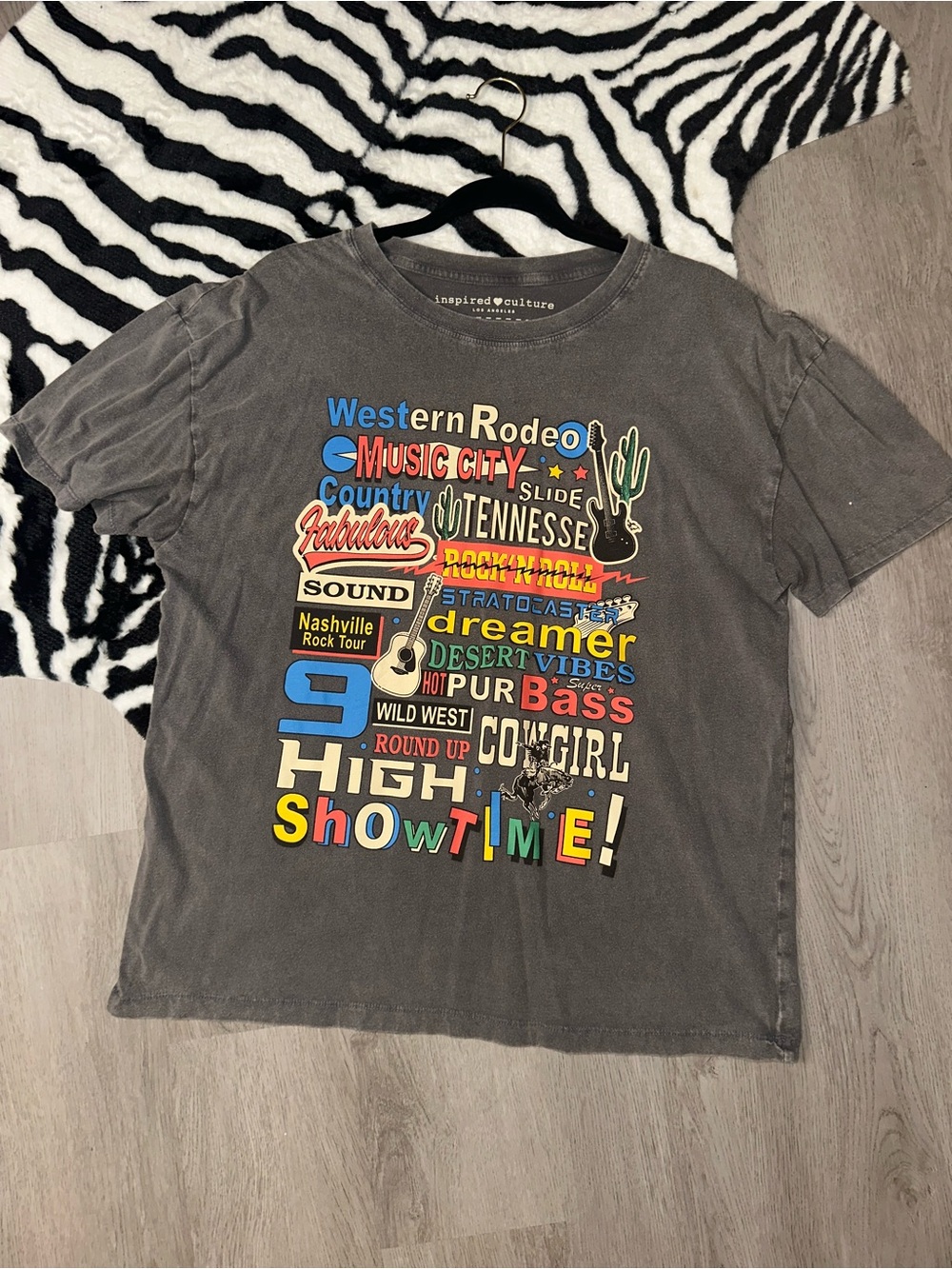 Graphic Western Rodeo Tee with Colorful Music Typography